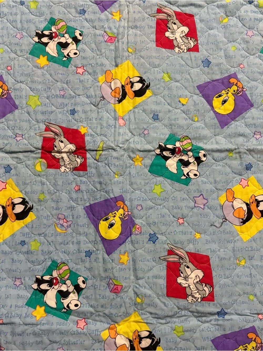 Vintage 90s Baby Looney Tunes Quilt Tweety Sylvester Bugs Daffy Blanket Crib